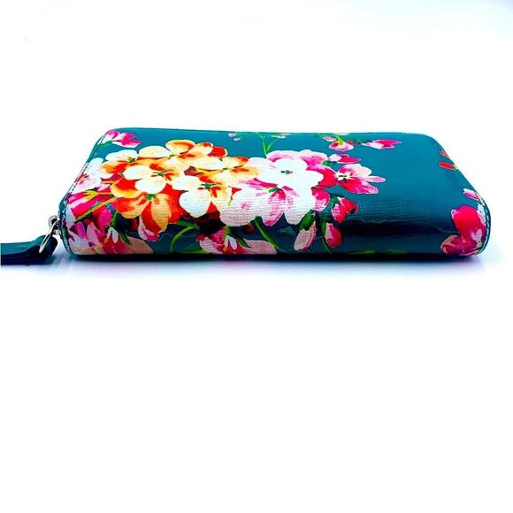 Auth GUCCI Blooms Long Green Painted Leather Zippy Wallet Very Good Preloved - Picture 7 of 11